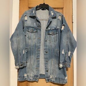Fashion Nova Oversized Distressed Denim Jacket